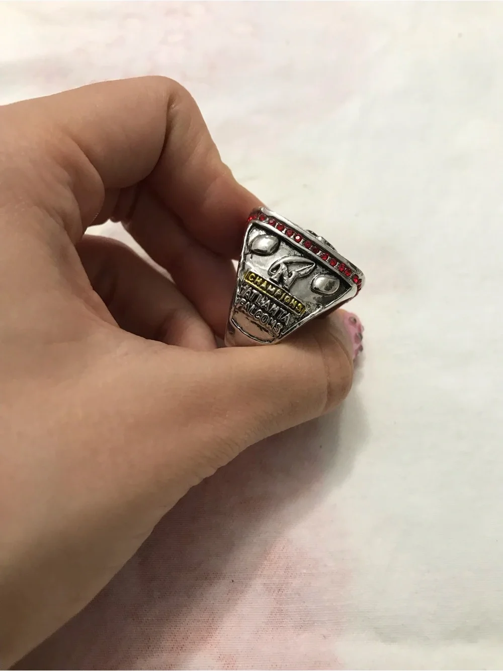 Atlanta Falcons 2016 NFC Championship Silver Tone Red Enamel Ring